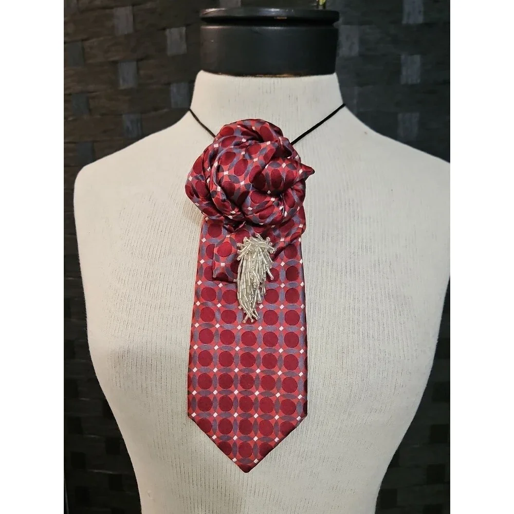 Arrow Silk Red Dot Statement Tie Necklace